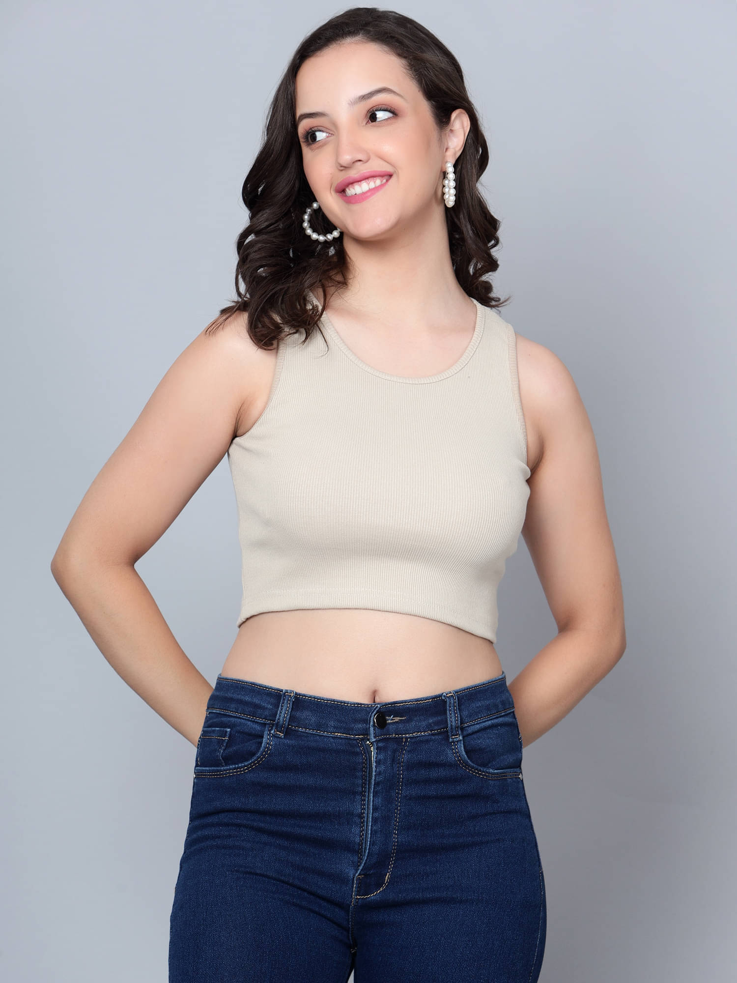     			fashion and youth Women's Cotton Blend Crop Top ( Beige )