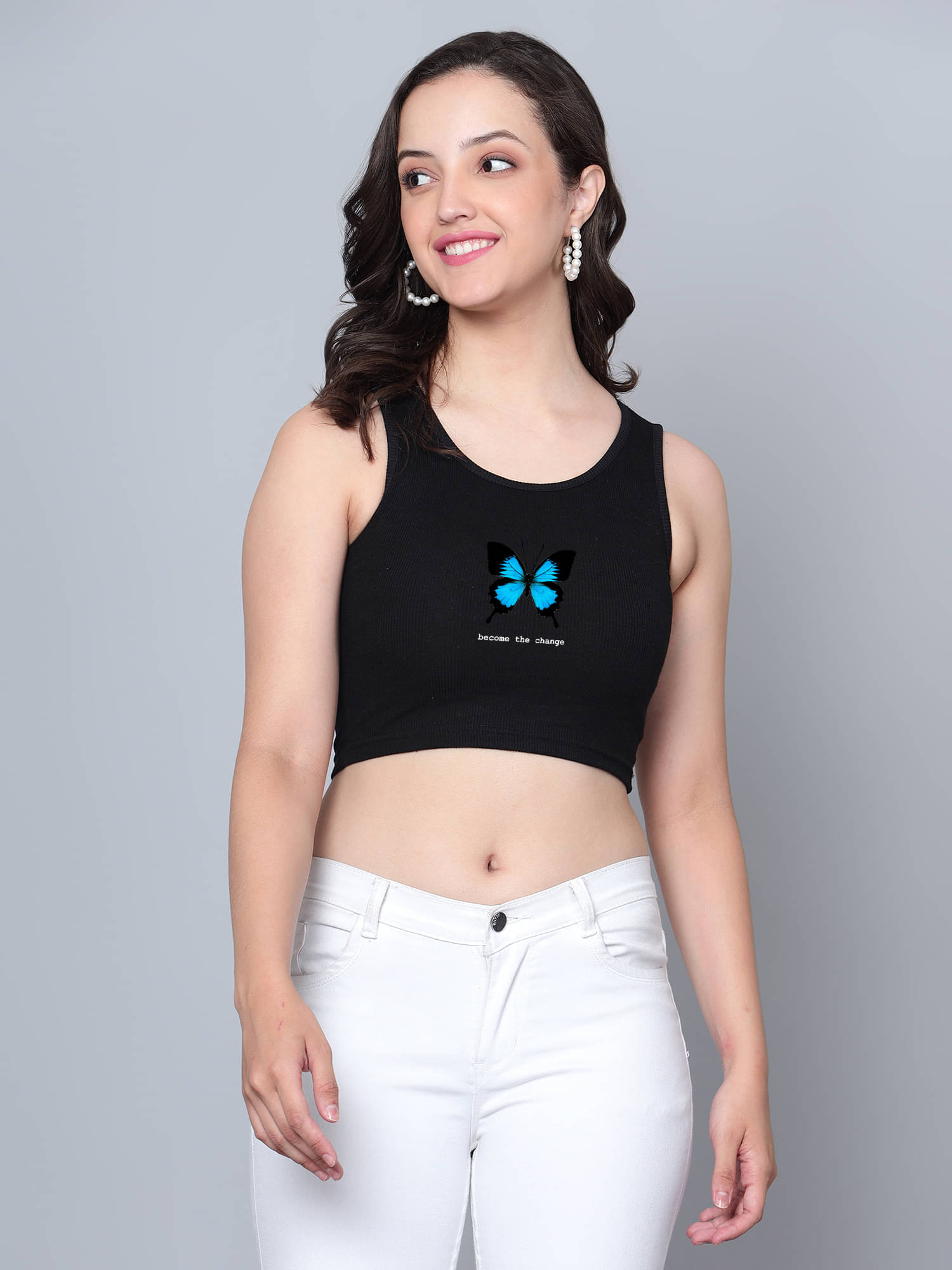     			fashion and youth Women's Cotton Blend Crop Top ( Black )