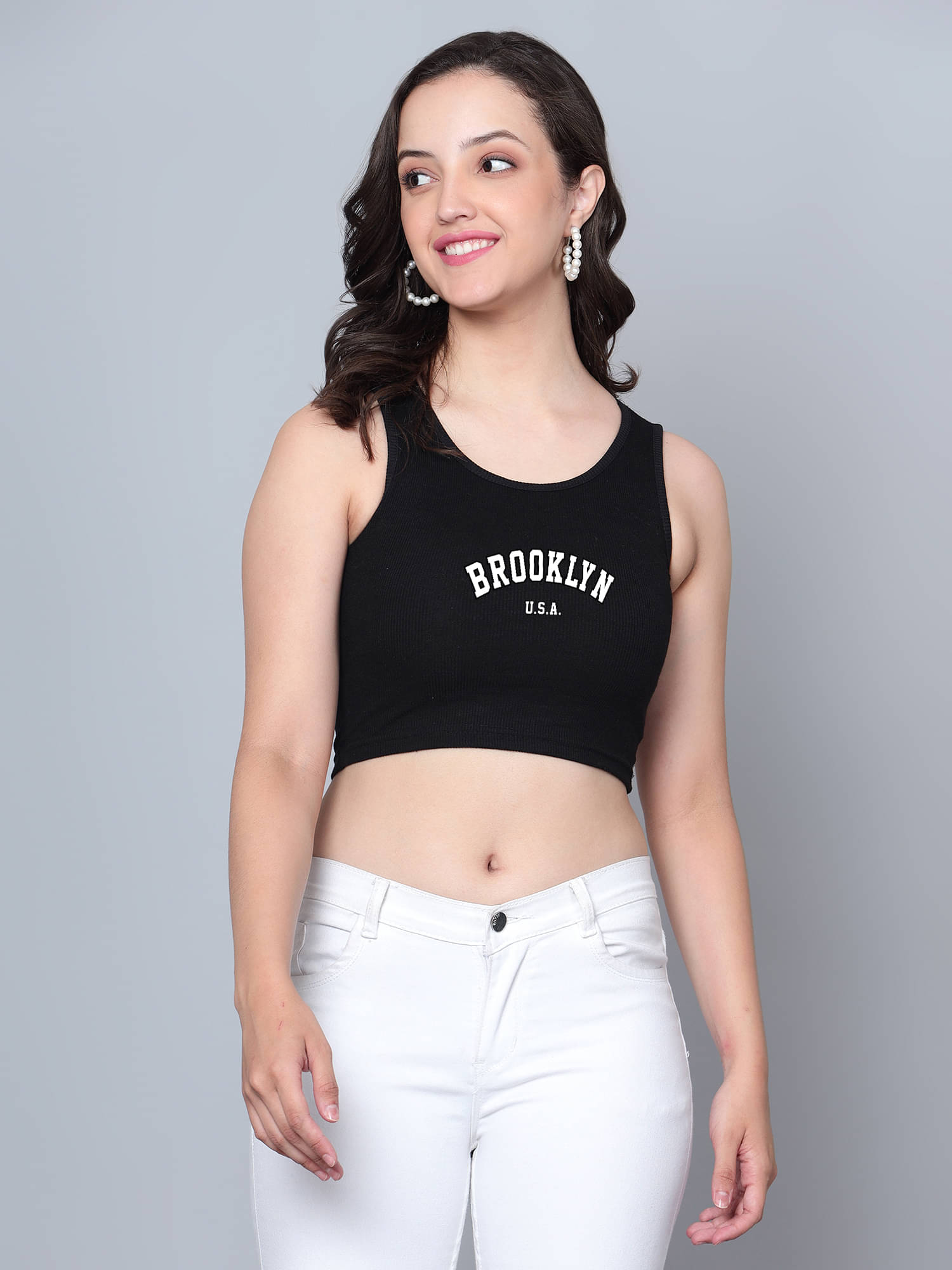     			fashion and youth Women's Cotton Blend Crop Top ( Black )
