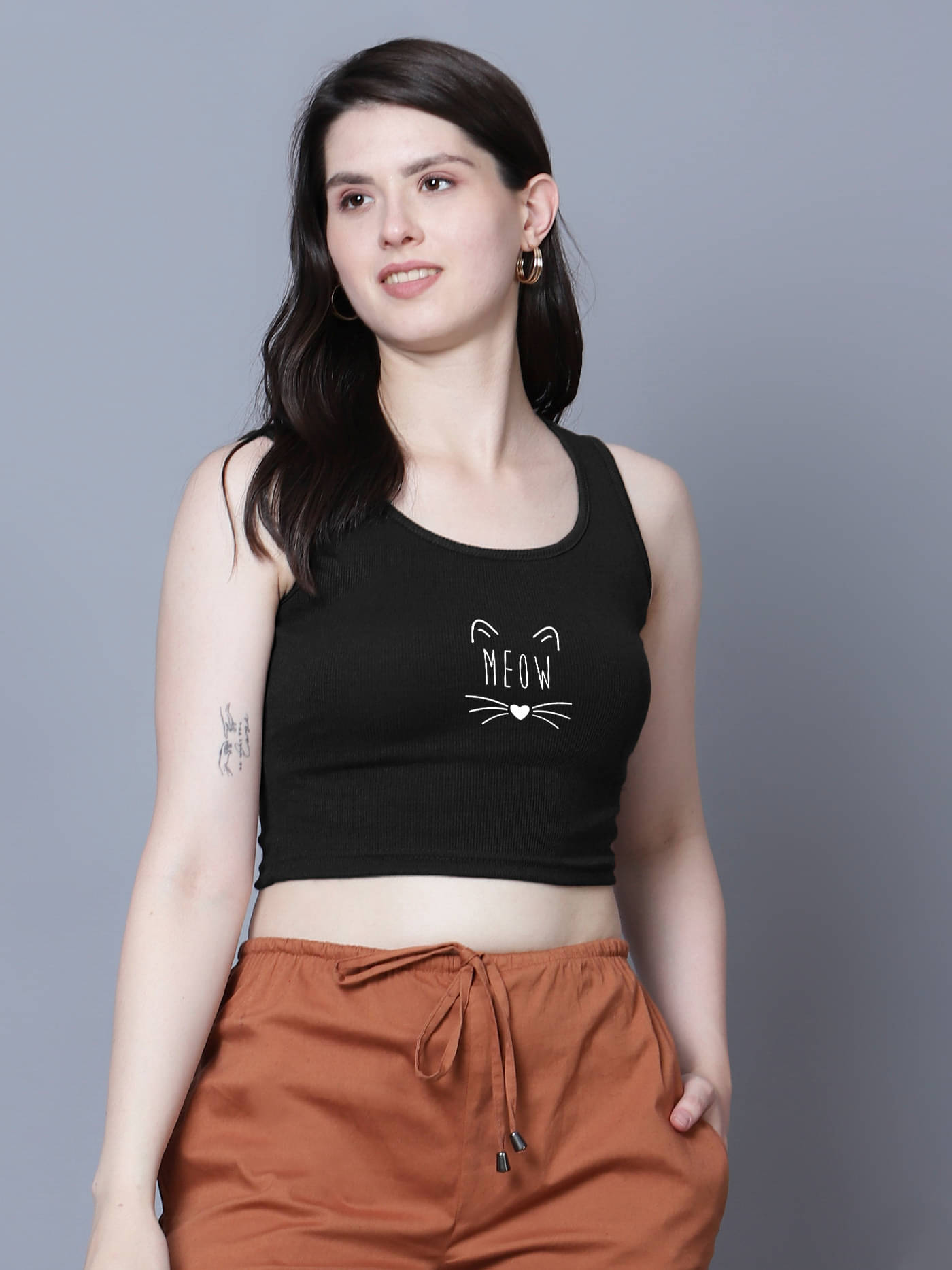     			fashion and youth Women's Cotton Blend Crop Top ( Black )