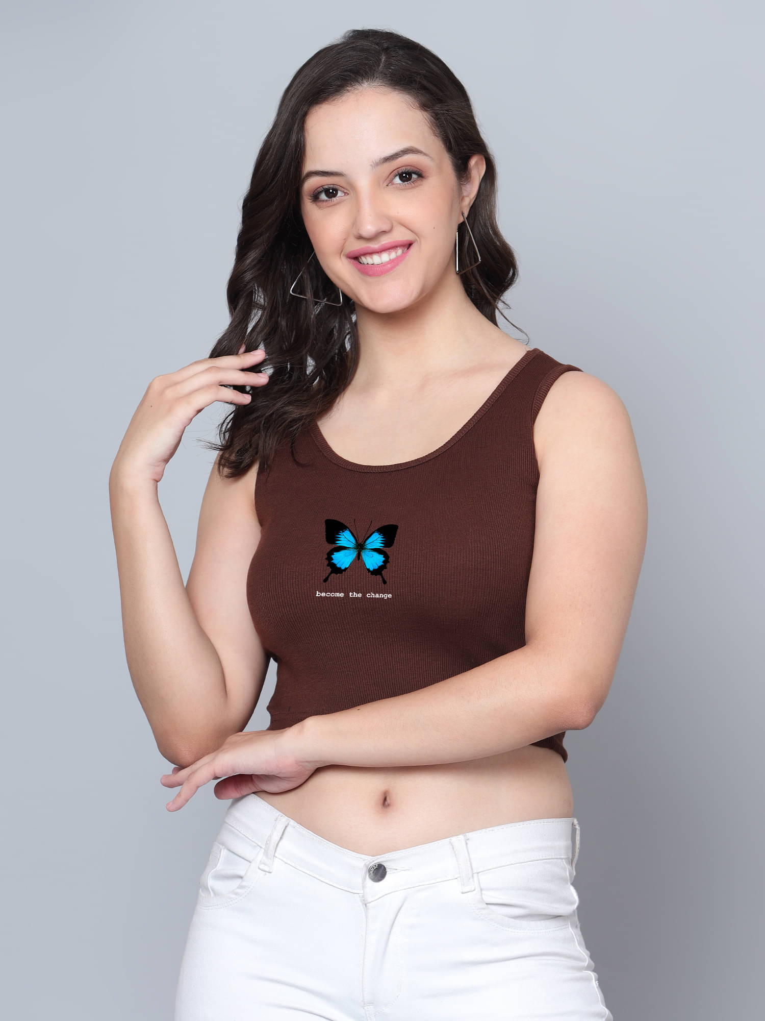 fashion and youth Women's Cotton Blend Crop Top ( Brown ) fashion and youth Women's Cotton Blend Crop Top ( Brown )