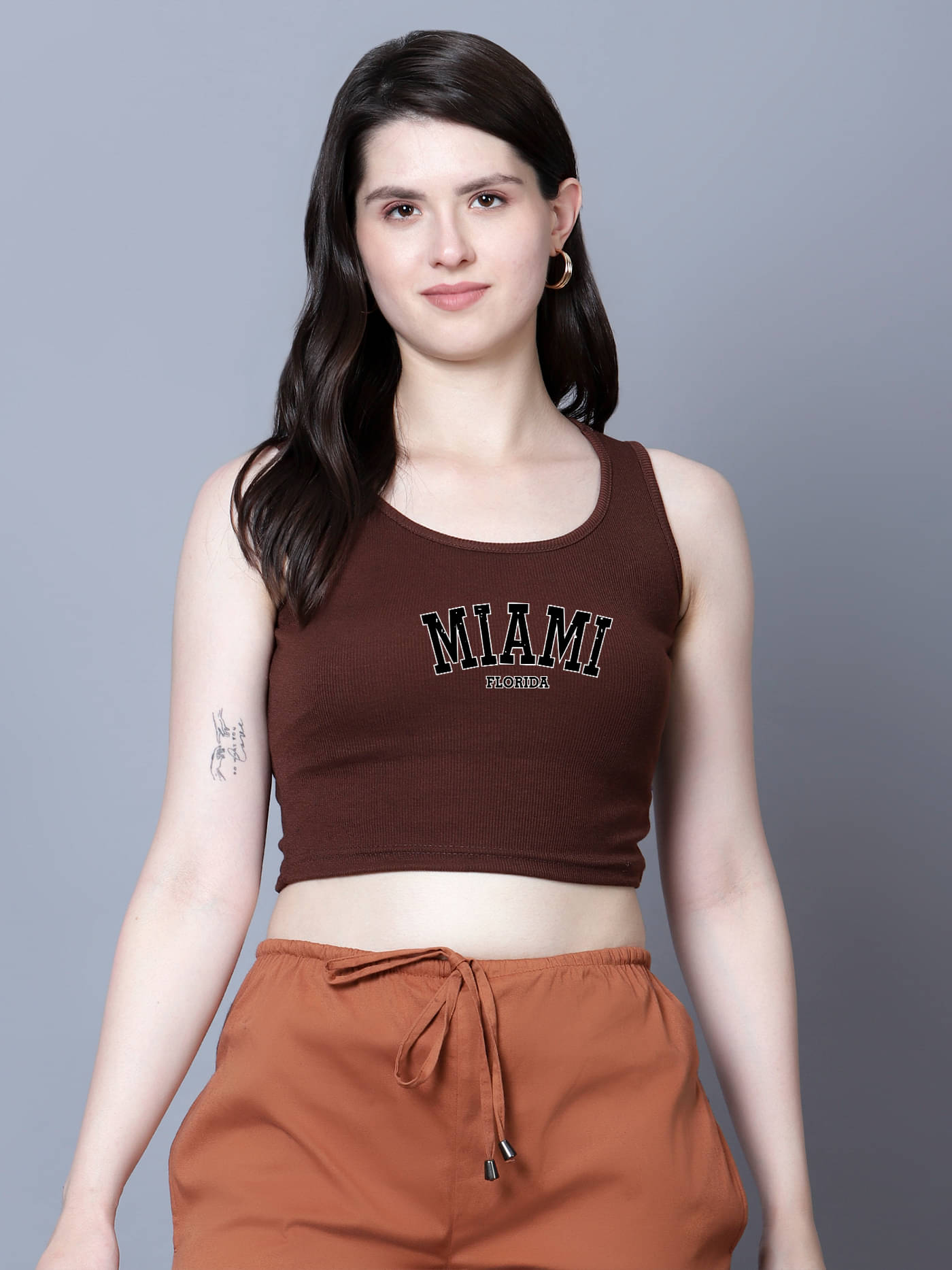 fashion and youth Women's Cotton Blend Crop Top ( Brown ) fashion and youth Women's Cotton Blend Crop Top ( Brown )
