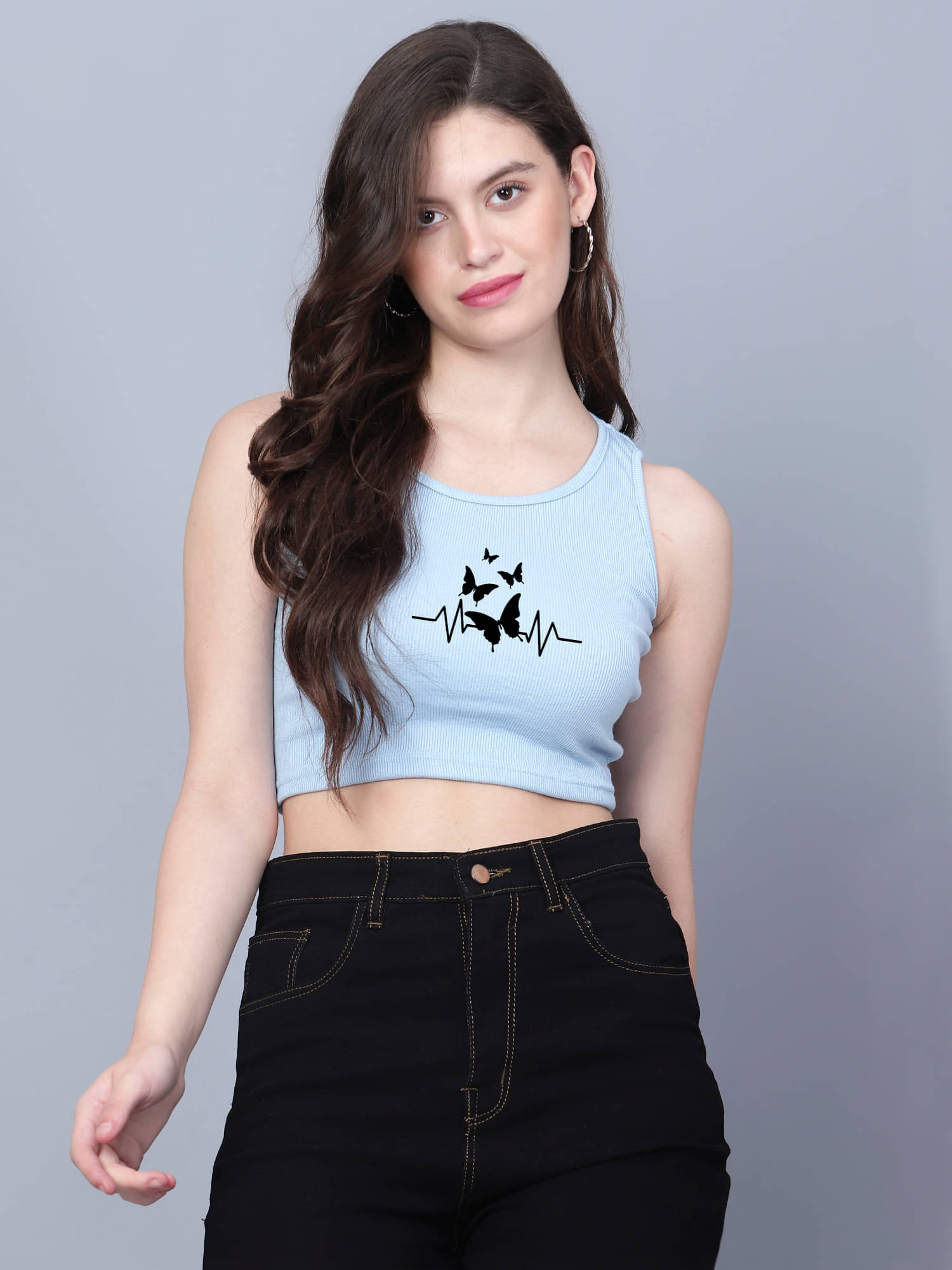     			fashion and youth Women's Cotton Blend Crop Top ( Light Blue )