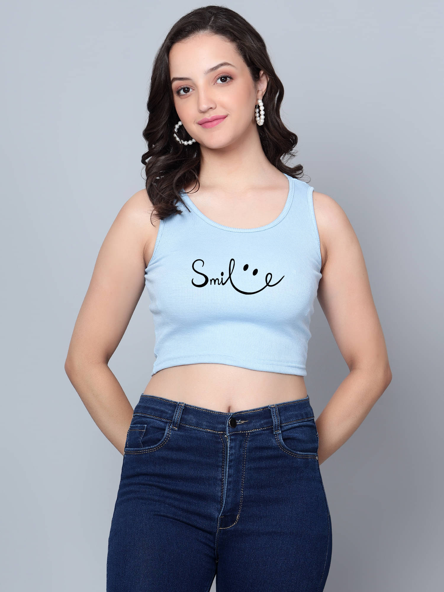 fashion and youth Women's Cotton Blend Crop Top ( Light Blue ) fashion and youth Women's Cotton Blend Crop Top ( Light Blue )