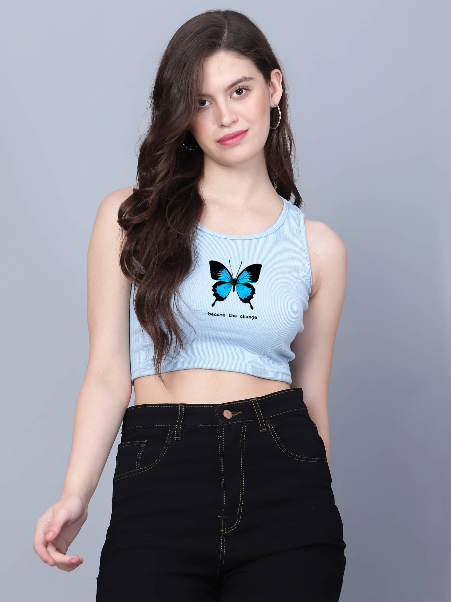     			fashion and youth Women's Cotton Blend Crop Top ( Light Blue )