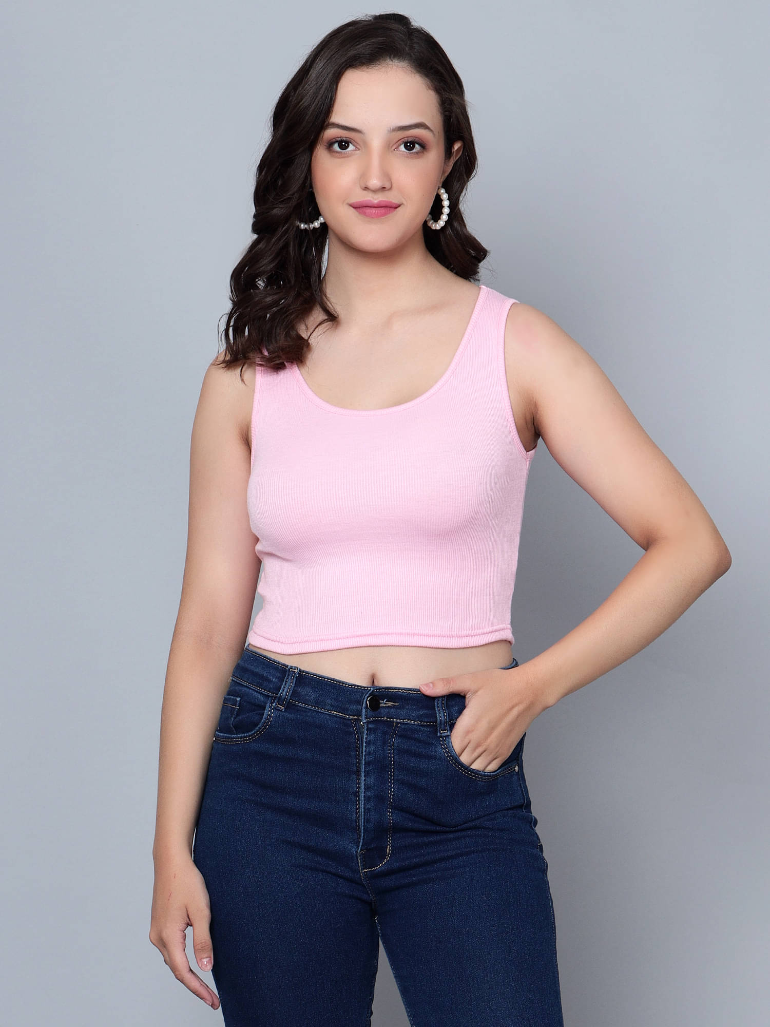     			fashion and youth Women's Cotton Blend Crop Top ( Pink )