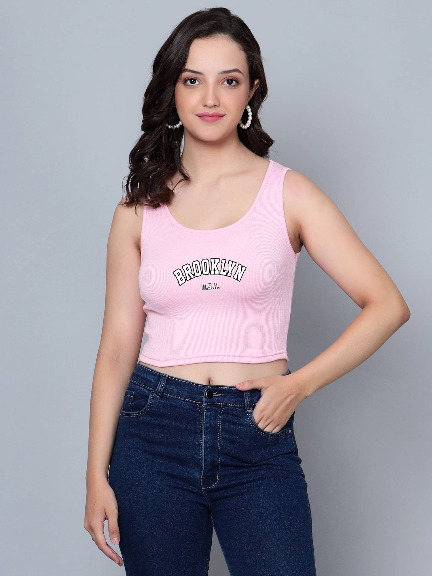     			fashion and youth Women's Cotton Blend Crop Top ( Pink )