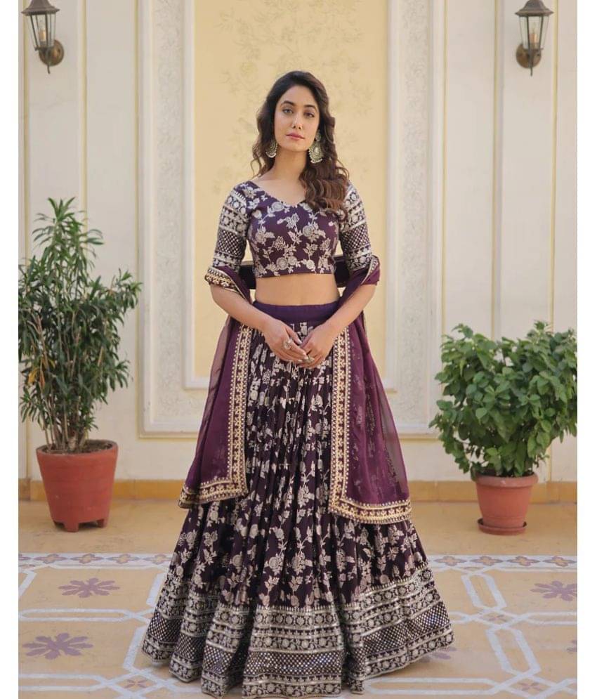 kedar fab Purple Jacquard Circular Semi Stitched Lehenga Single kedar fab Purple Jacquard Circular Semi Stitched Lehenga Single