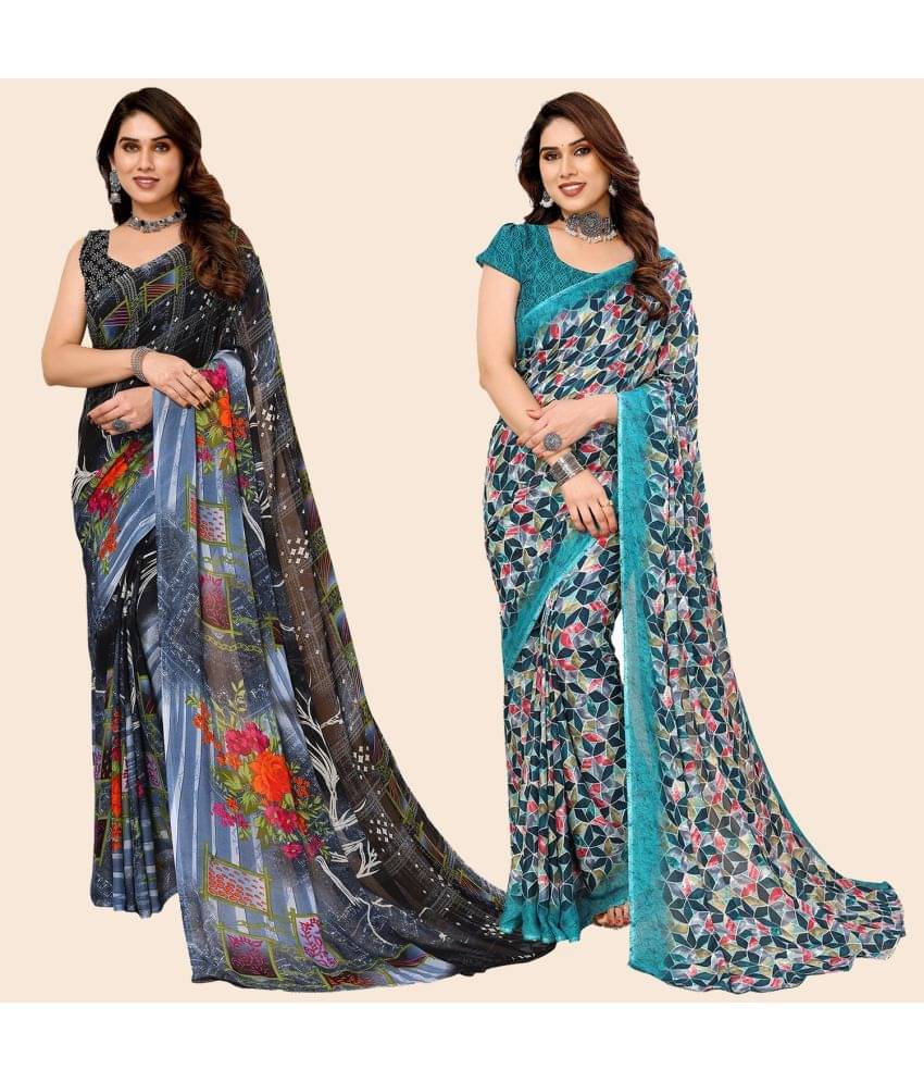     			ANAND SAREES Georgette Printed Saree With Unstitched Blouse Piece ( Multicolour )