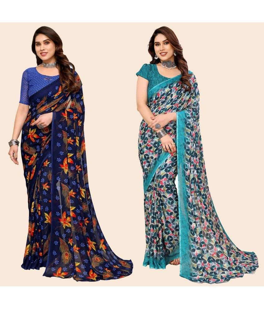 ANAND SAREES Georgette Printed Saree With Unstitched Blouse Piece ( Multicolour ) ANAND SAREES Georgette Printed Saree With Unstitched Blouse Piece ( Multicolour )