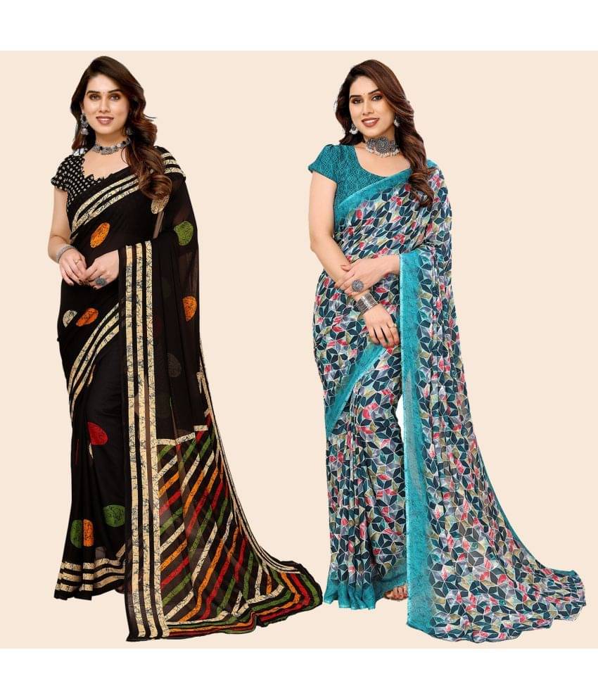 ANAND SAREES Georgette Printed Saree With Unstitched Blouse Piece ( Multicolour ) ANAND SAREES Georgette Printed Saree With Unstitched Blouse Piece ( Multicolour )
