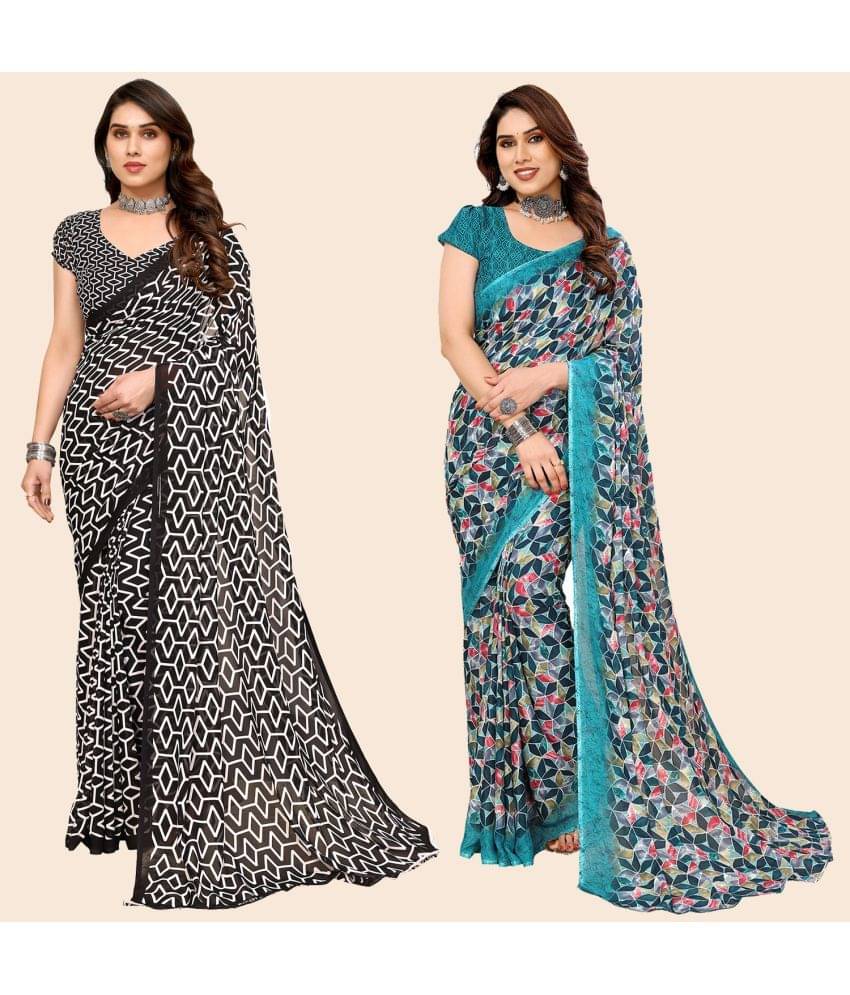 ANAND SAREES Georgette Printed Saree With Unstitched Blouse Piece ( Multicolour ) ANAND SAREES Georgette Printed Saree With Unstitched Blouse Piece ( Multicolour )