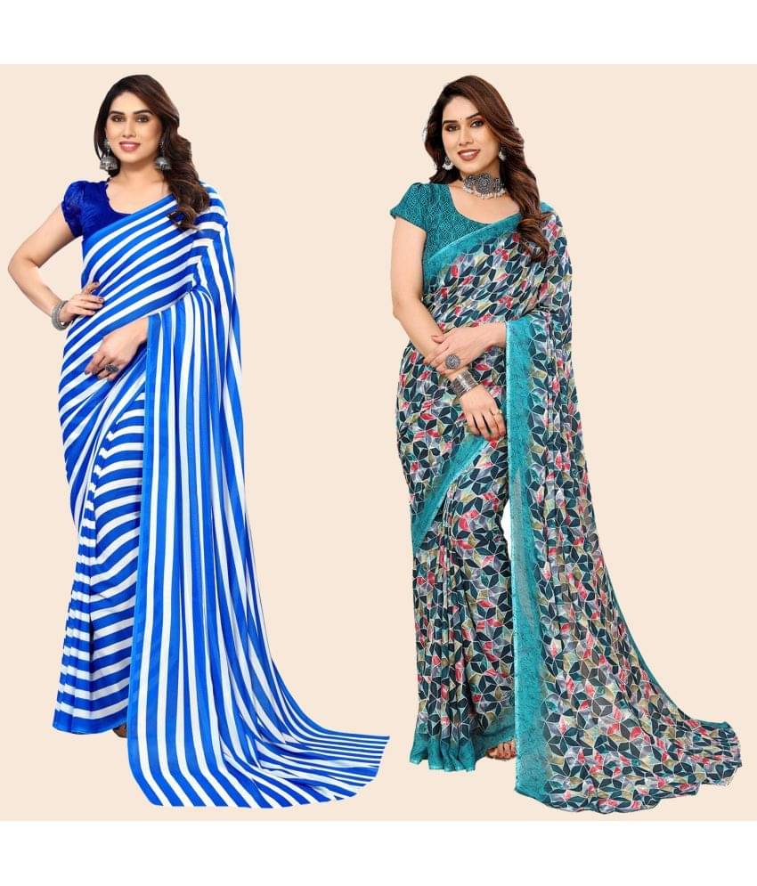 ANAND SAREES Georgette Striped Saree With Unstitched Blouse Piece ( Multicolour ) ANAND SAREES Georgette Striped Saree With Unstitched Blouse Piece ( Multicolour )
