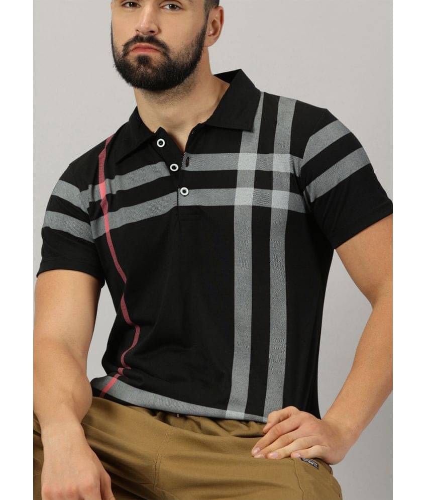     			AUSK Pack of 1 Cotton Blend Regular Fit Striped Half Sleeves Men's Polo T Shirt ( Black )