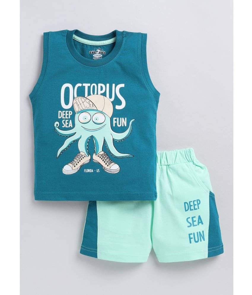     			CUTOPIES Pack of 1 Boys Cotton T-Shirt & Shorts Set ( Blue )