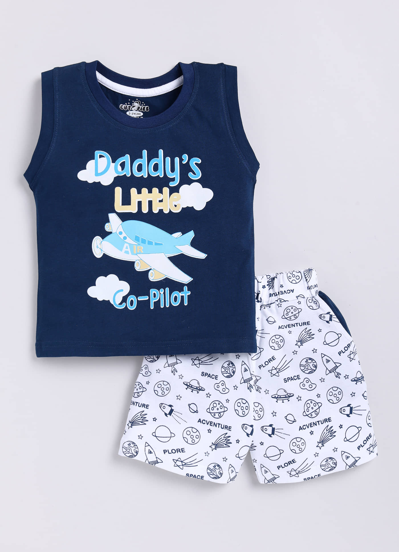 CUTOPIES Pack of 1 Boys Cotton T-Shirt & Shorts Set ( Blue )