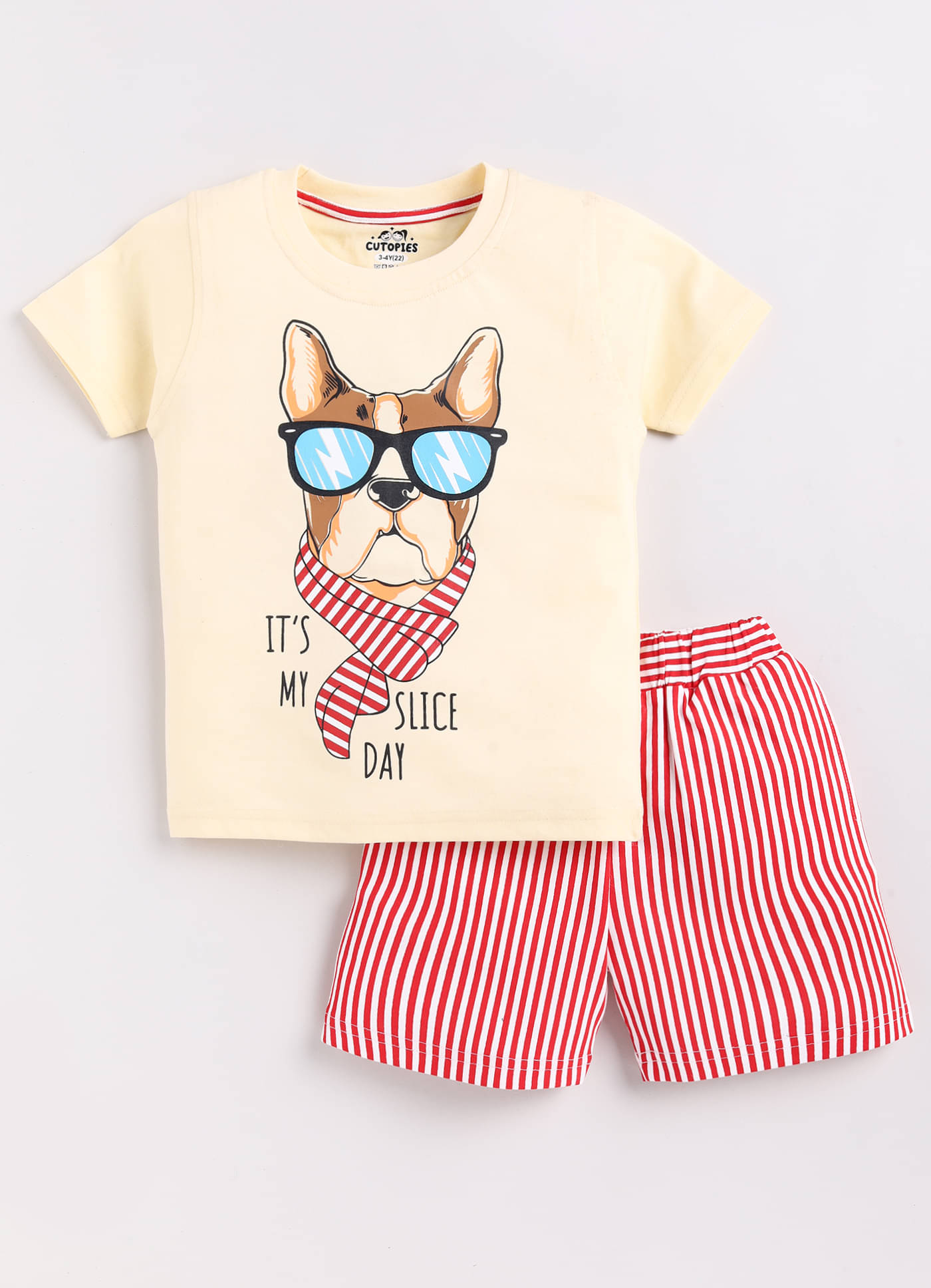     			CUTOPIES Pack of 1 Boys Cotton T-Shirt & Shorts Set ( Cream )