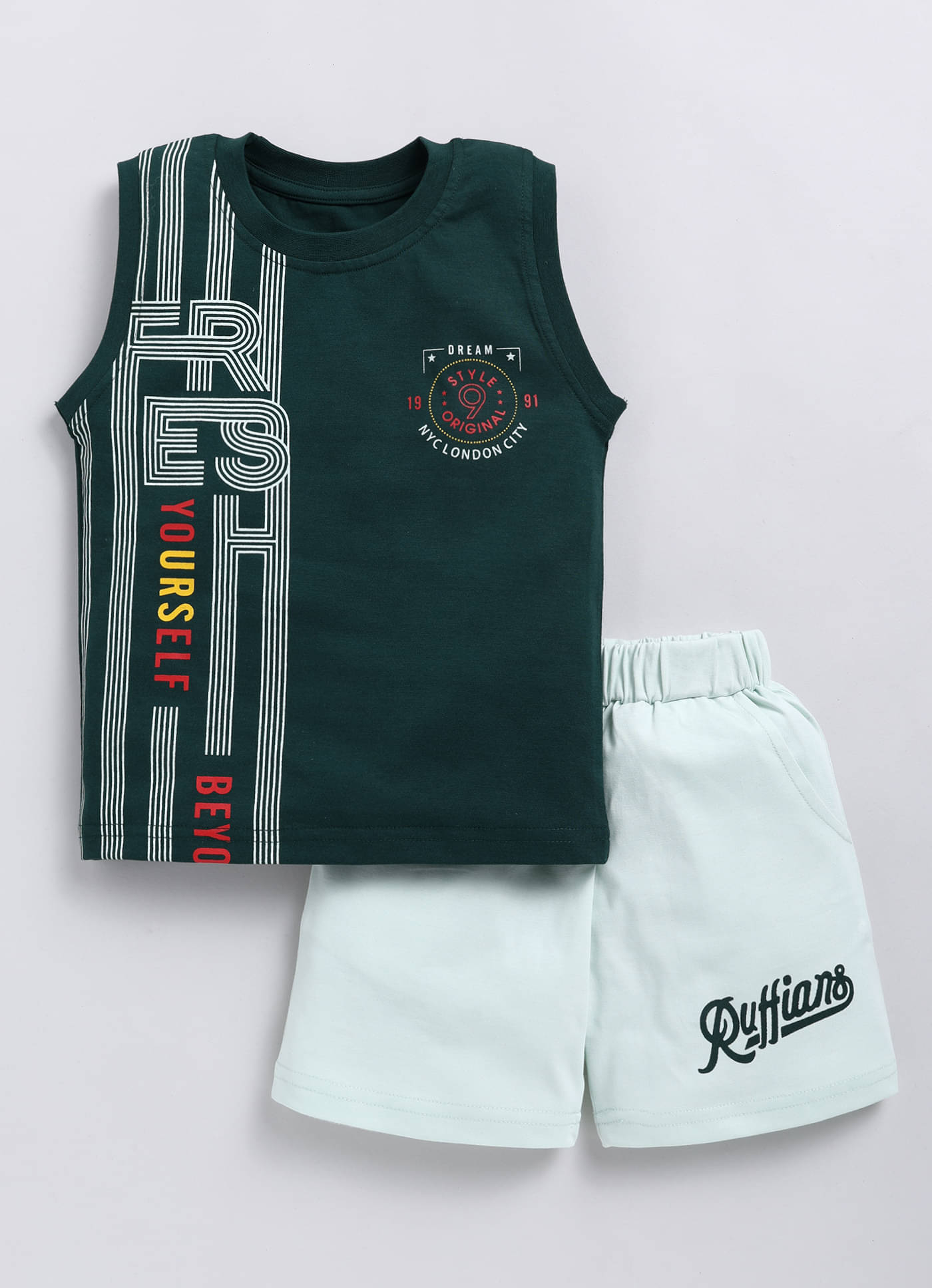     			CUTOPIES Pack of 1 Boys Cotton T-Shirt & Shorts Set ( Green )