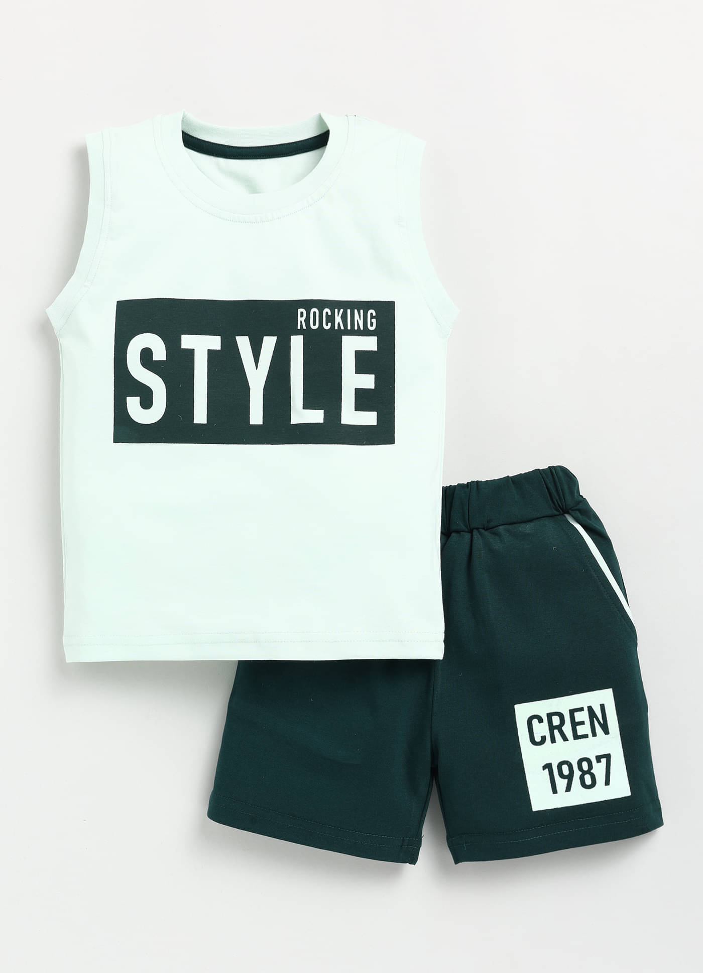     			CUTOPIES Pack of 1 Boys Cotton T-Shirt & Shorts Set ( Green )
