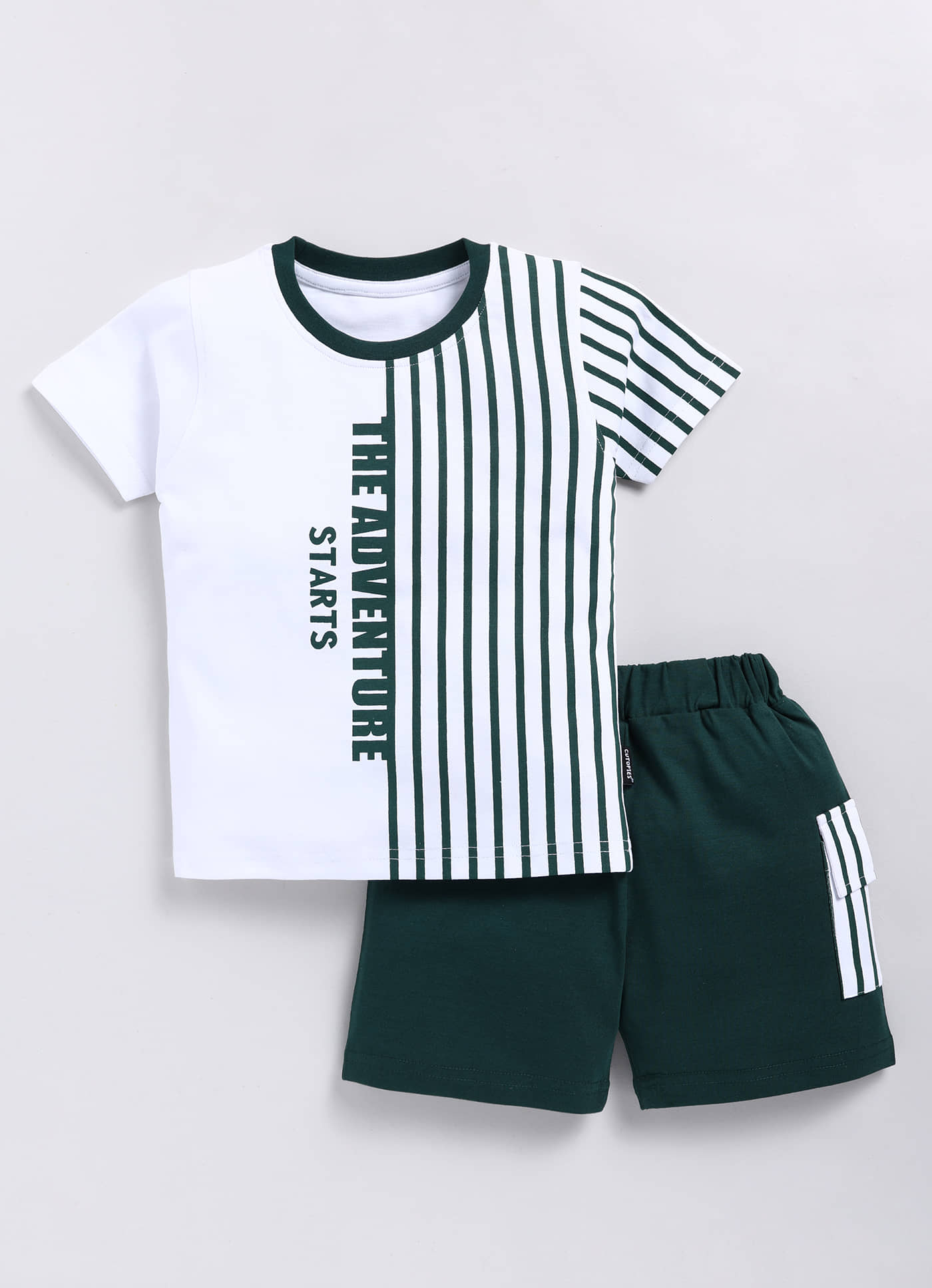 CUTOPIES Pack of 1 Boys Cotton T-Shirt & Shorts Set ( Green )