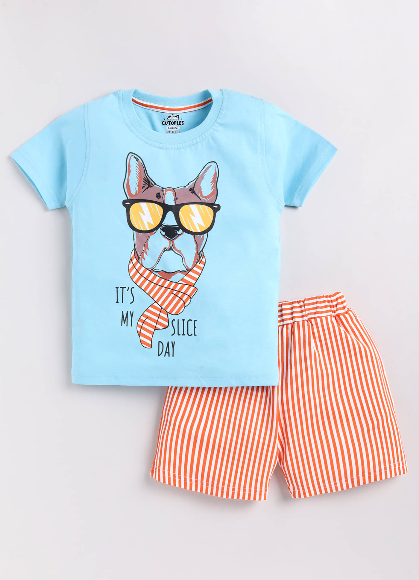 CUTOPIES Pack of 1 Boys Cotton T-Shirt & Shorts Set ( Light Blue )