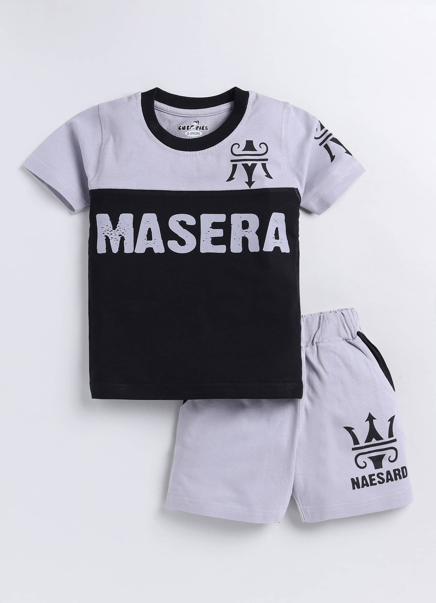     			CUTOPIES Pack of 1 Boys Cotton T-Shirt & Shorts Set ( Light Grey )