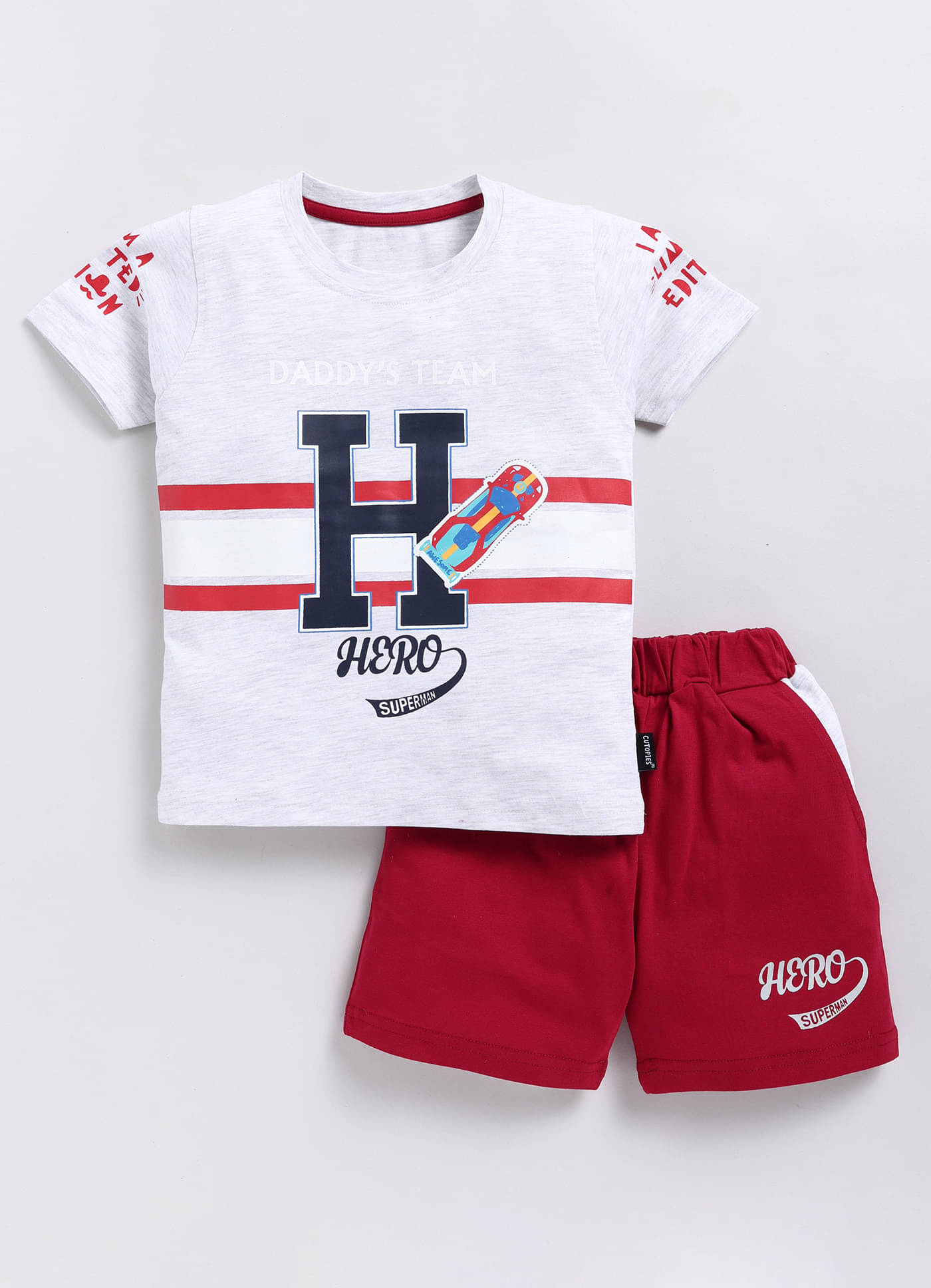     			CUTOPIES Pack of 1 Boys Cotton T-Shirt & Shorts Set ( Light Grey )