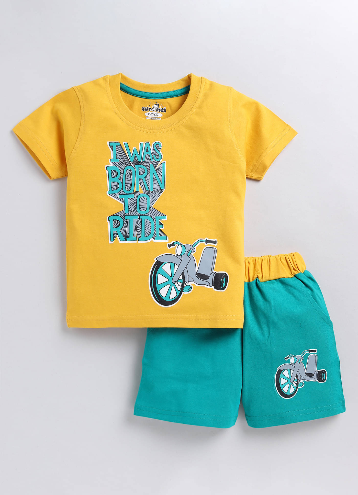     			CUTOPIES Pack of 1 Boys Cotton T-Shirt & Shorts Set ( Mustard )