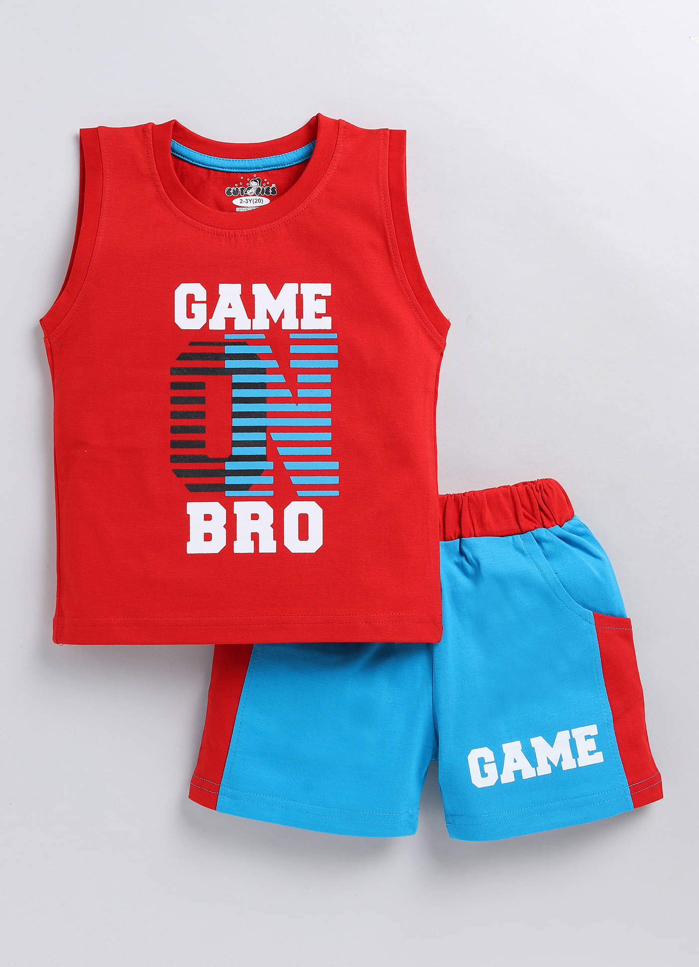     			CUTOPIES Pack of 1 Boys Cotton T-Shirt & Shorts Set ( Red )
