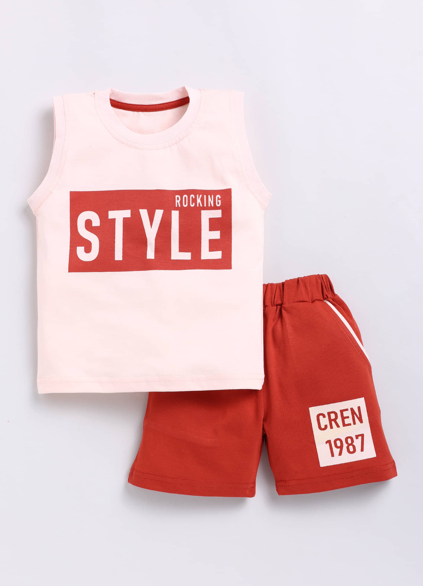     			CUTOPIES Pack of 1 Boys Cotton T-Shirt & Shorts Set ( Rust )