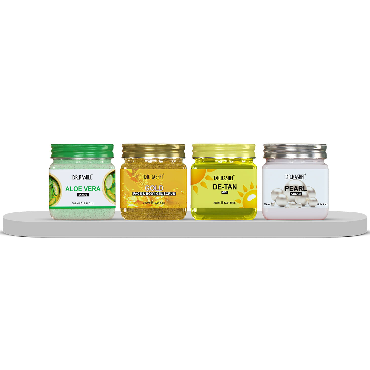 DR.RASHEL De Tan Gel, Gold Gel Scrub, Pearl Scrub and Aloe Vera Cream 380 ml each(Pack of 4) DR.RASHEL De Tan Gel, Gold Gel Scrub, Pearl Scrub and Aloe Vera Cream 380 ml each(Pack of 4)