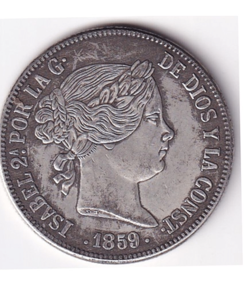 Espanas 1859 rare 20 Reales Collectible and 1 Numismatic Coin     			Espanas 1859 rare 20 Reales Collectible and 1 Numismatic Coin