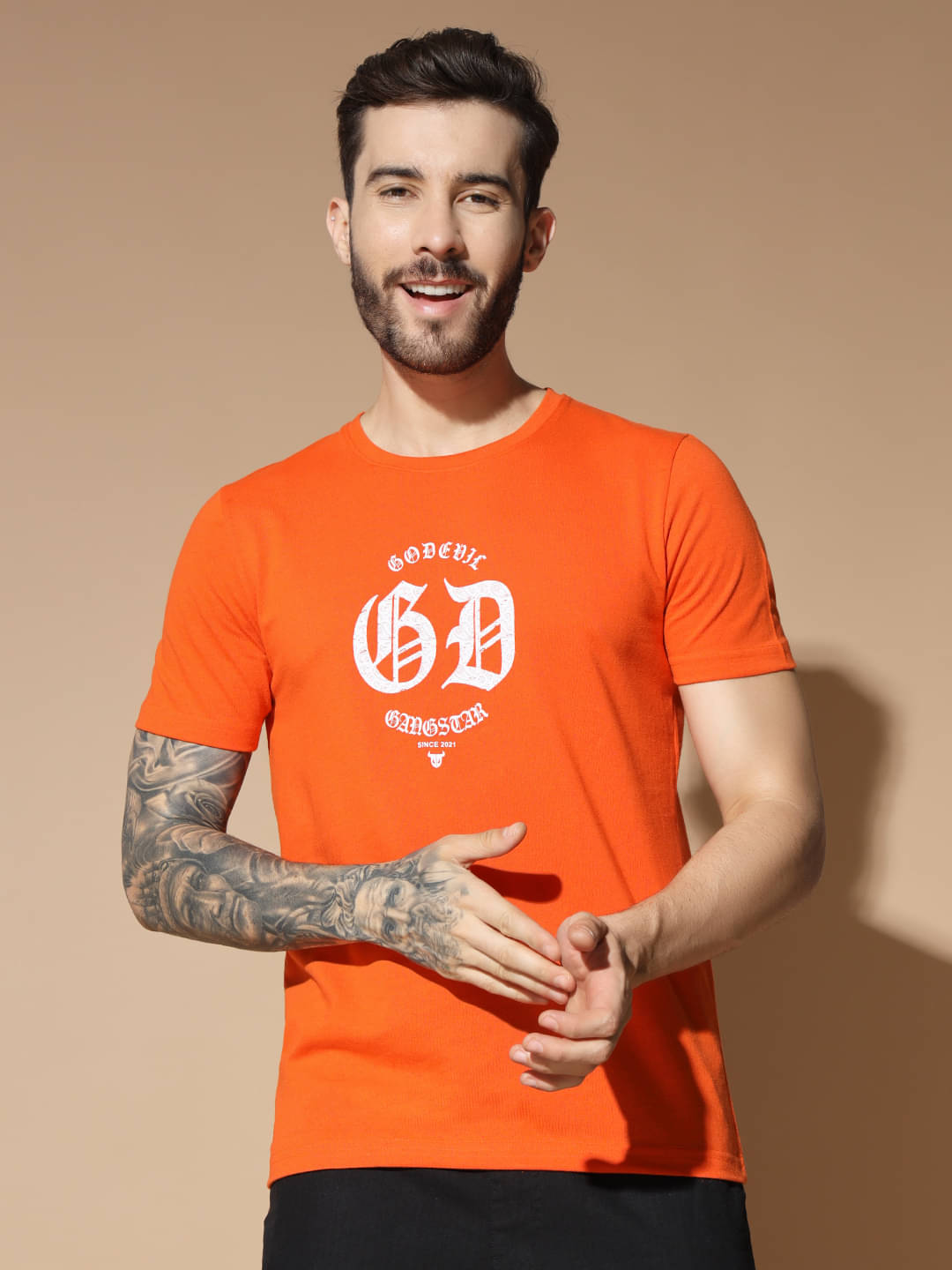Glito Pack of 1 Cotton Blend Slim Fit Men's T-Shirt ( Orange ) Glito Pack of 1 Cotton Blend Slim Fit Men's T-Shirt ( Orange )