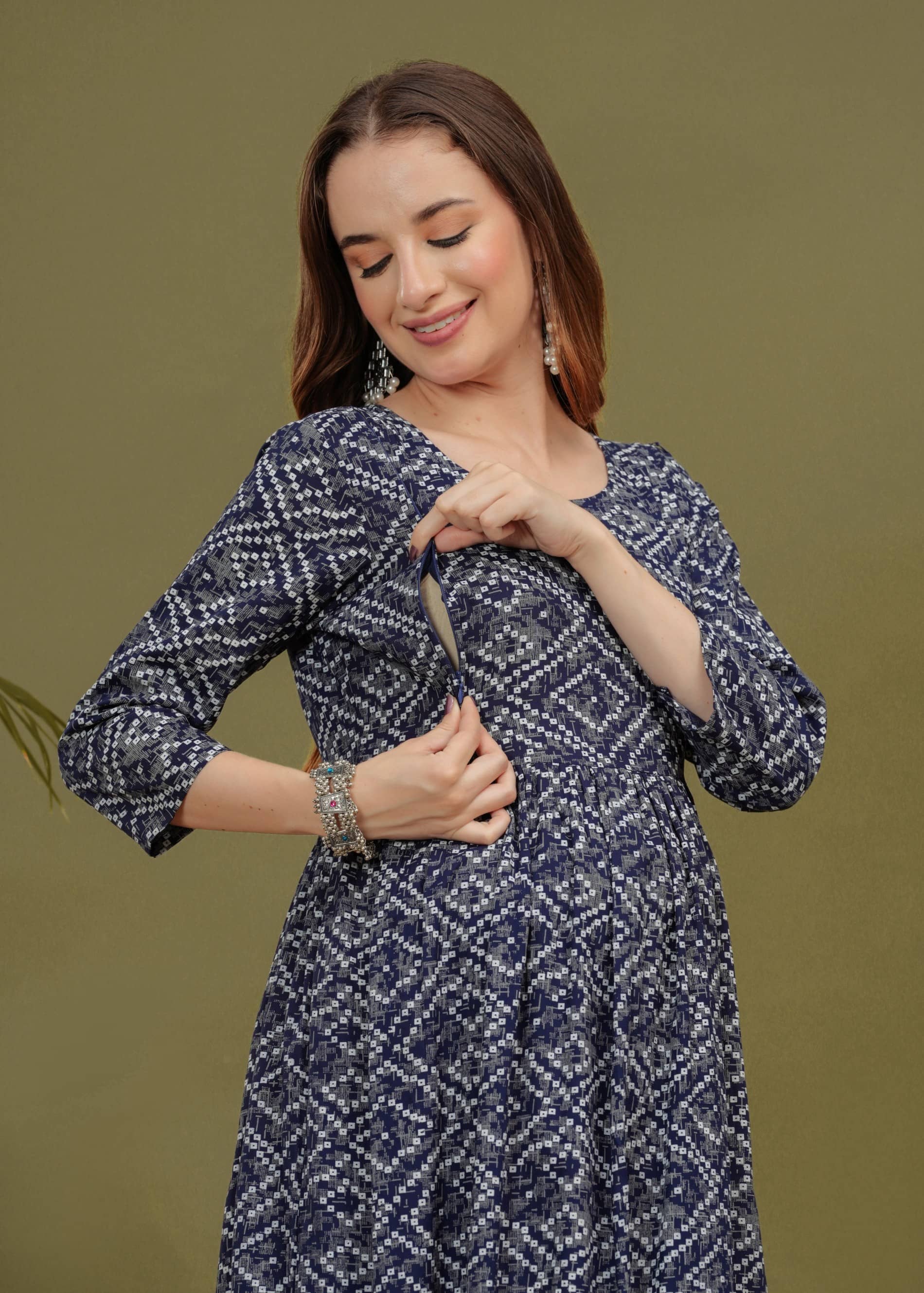 Glorious Blue Rayon Maternity Kurta