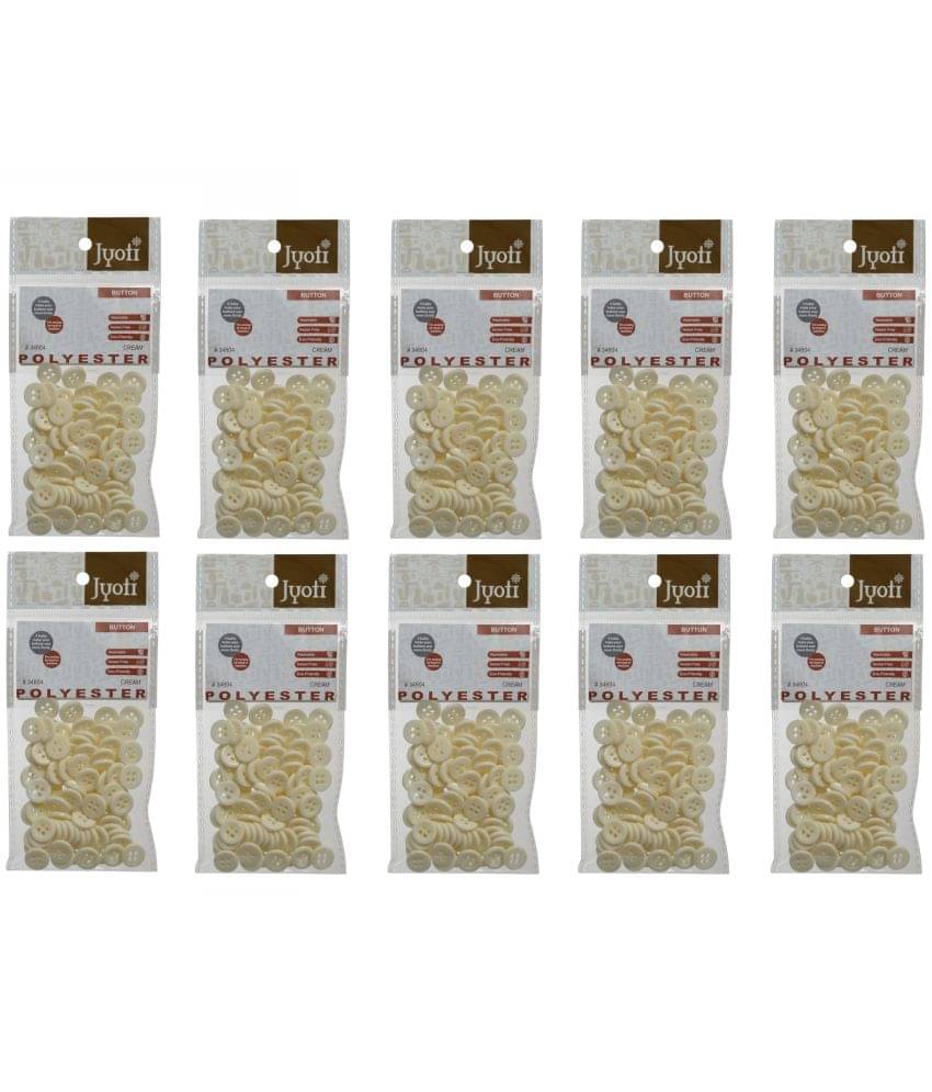     			Jyoti Polyester Buttons - Round, Size 18 Line / 11mm (Cream 100 Buttons in a Pouch), Used for Sewing, Clothing, Knitting, Crocheting, Scrapbooking, Embellishments, and DIY Crafting - Pack of 10