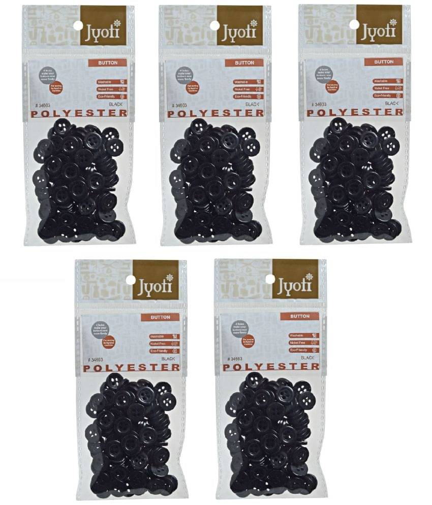     			Jyoti Polyester Buttons - Round, Size 18 Line / 11mm (Black 100 Buttons in a Pouch), Used for Sewing, Clothing, Knitting, Crocheting, Scrapbooking, Embellishments, and DIY Crafting - Pack of 5