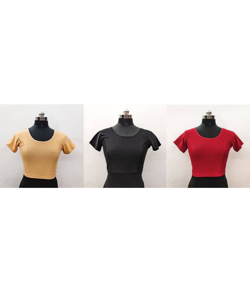 Kanooda Prints Multicoloured Readymade without Pad Lycra Women's Blouse ( Pack of 3 )