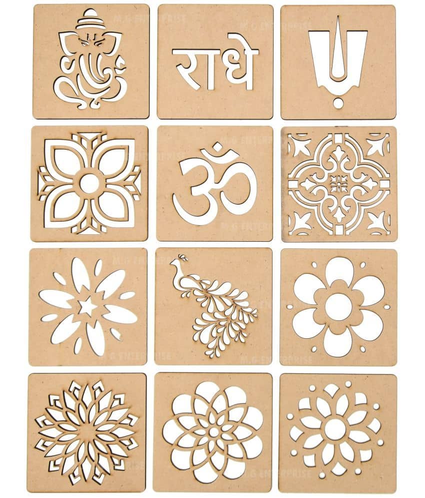 M.G ENTERPRISE DIY MDF Rangoli Stencils For Floor and Wall PLS-E-12 Set of 12 pc (4 in x 4 in)