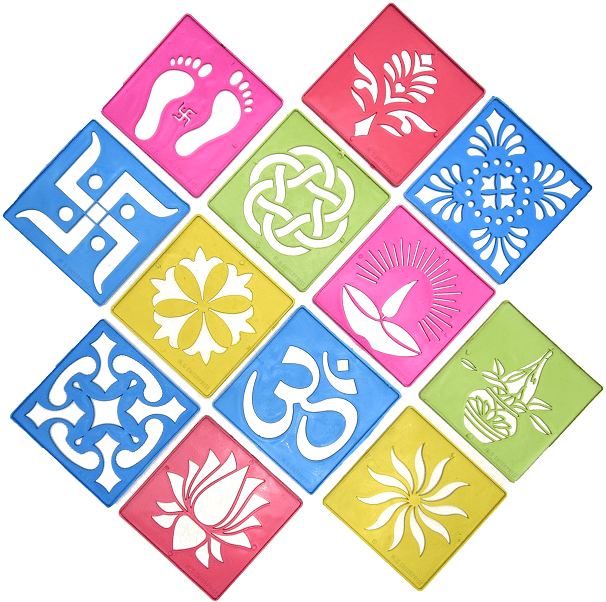     			M.G ENTERPRISE DIY Plastic Rangoli Stencils For Floor and Wall PLS-A-12 Set of 12 pc (4 in x 4 in)