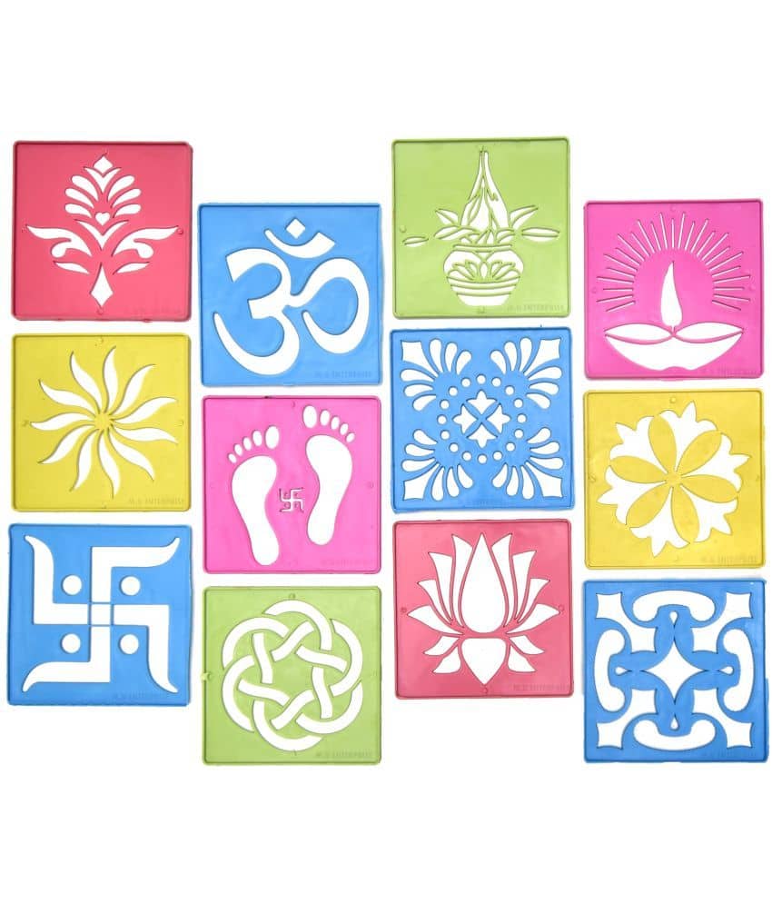 M.G ENTERPRISE DIY Plastic Rangoli Stencils For Floor and Wall PLS-D-12 Set of 12 pc (4 in x 4 in)