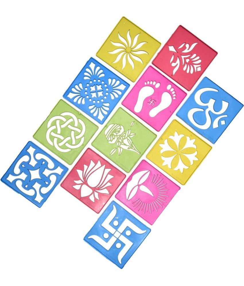     			M.G ENTERPRISE DIY Plastic Rangoli Stencils For Floor and Wall PLS-C-12 Set of 12 pc (4 in x 4 in)