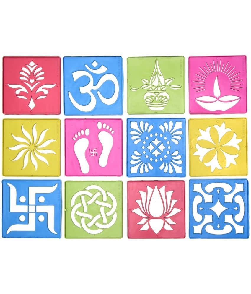 M.G ENTERPRISE DIY Plastic Rangoli Stencils For Floor and Wall PLS-E-12 Set of 12 pc (4 in x 4 in)
