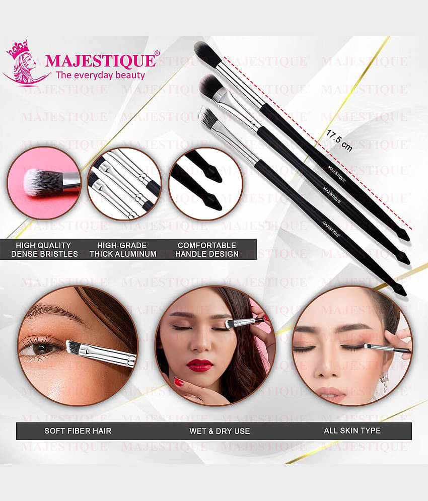 Majestique 3Pcs Eye Makeup Brush Set Contour Shading Eyeshadow Filler Large Brush & Smudge Brush
