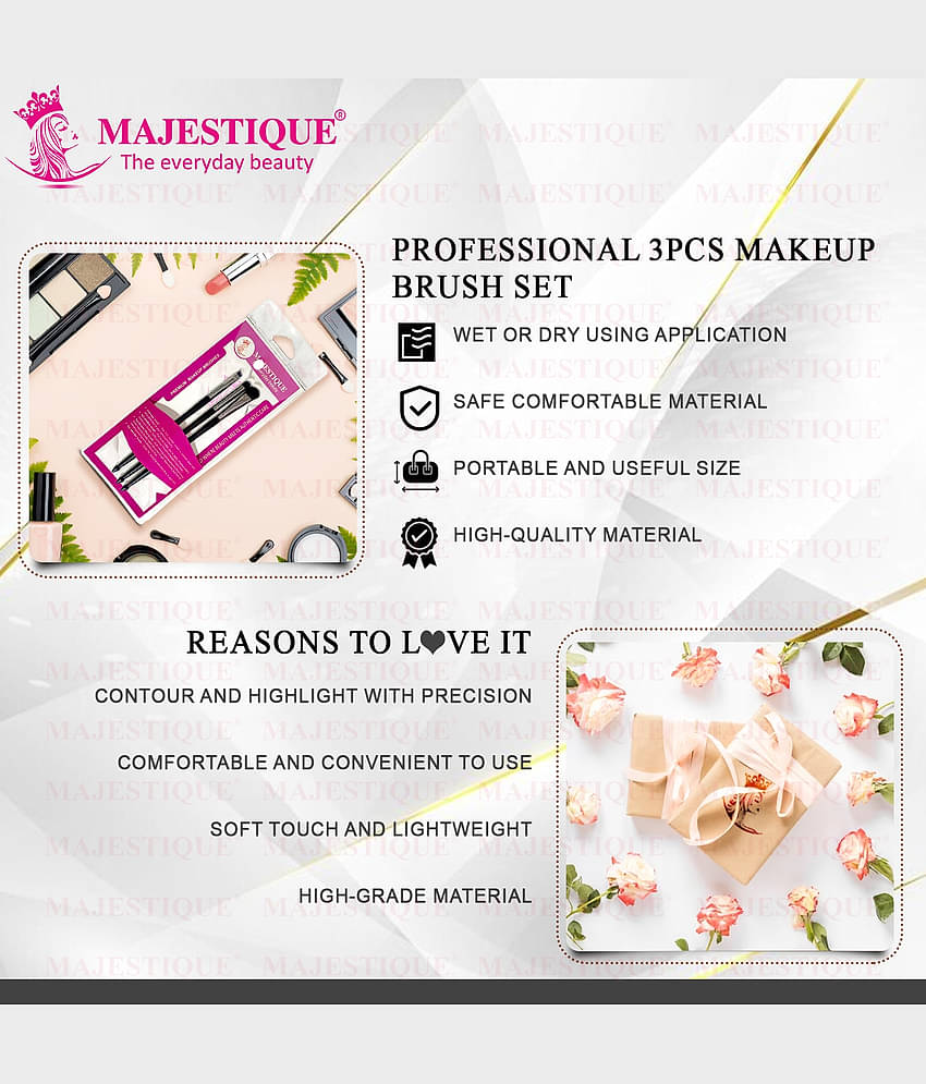 Majestique 3Pcs Eye Makeup Brush Set Contour Shading Eyeshadow Filler Large Brush & Smudge Brush