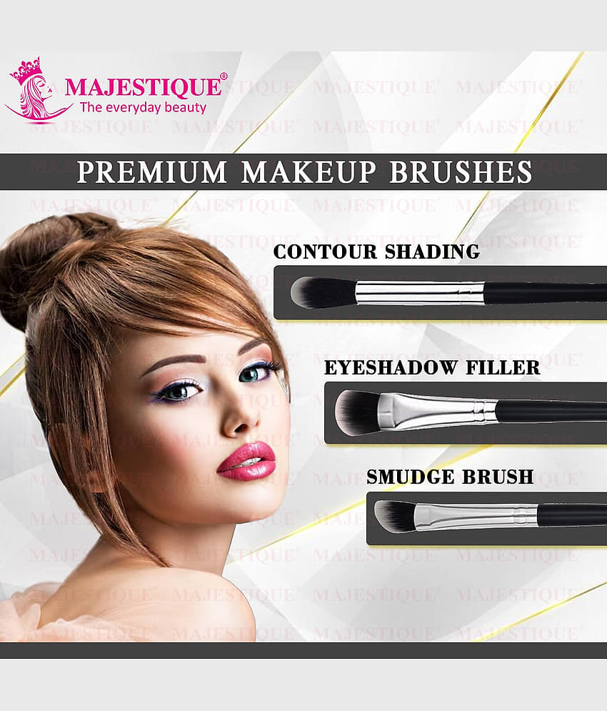 Majestique 3Pcs Eye Makeup Brush Set Contour Shading Eyeshadow Filler Large Brush & Smudge Brush