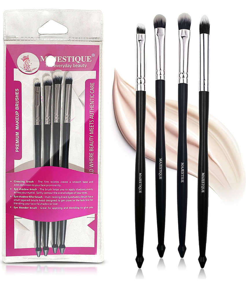 Majestique Quad Face Brush Set Small Concealer Eyeshadow Filler Large Brush & Smudge Brush - 4Pcs