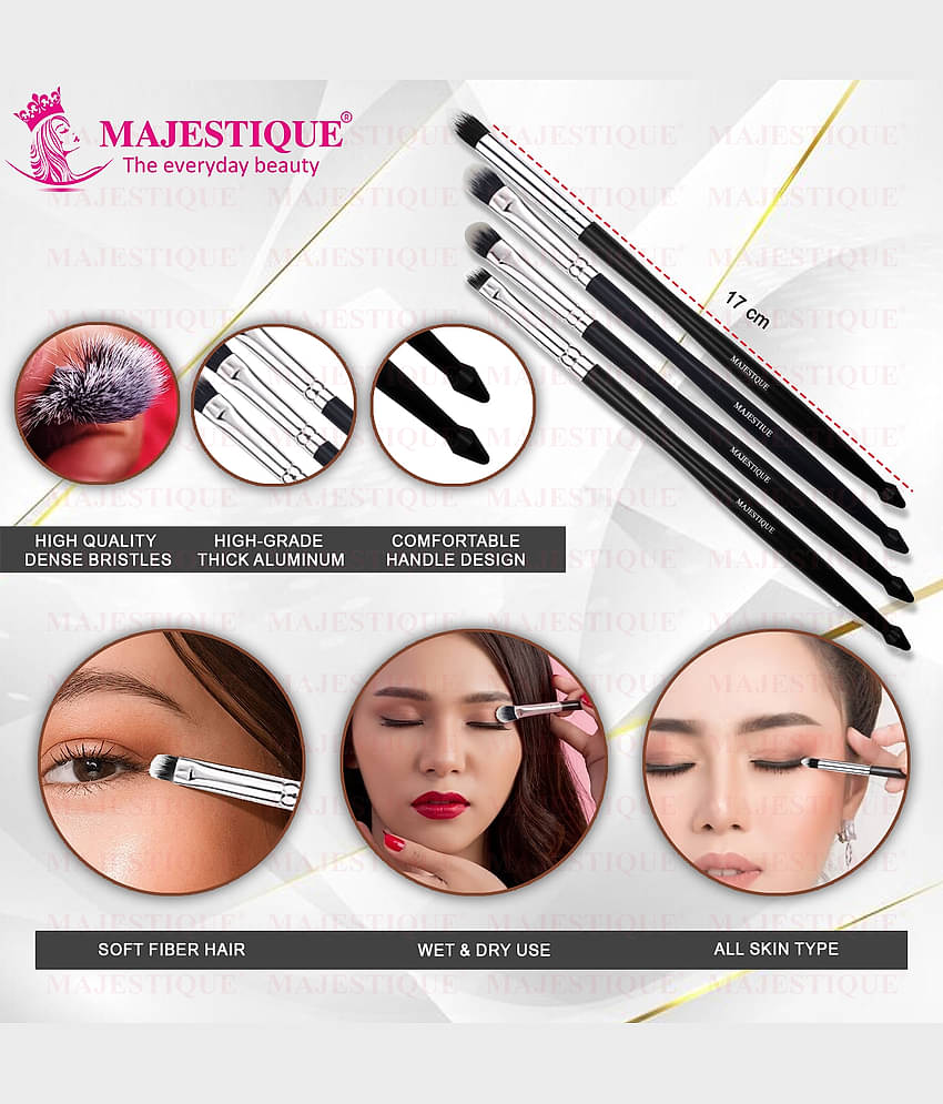 Majestique Quad Face Brush Set Small Concealer Eyeshadow Filler Large Brush & Smudge Brush - 4Pcs