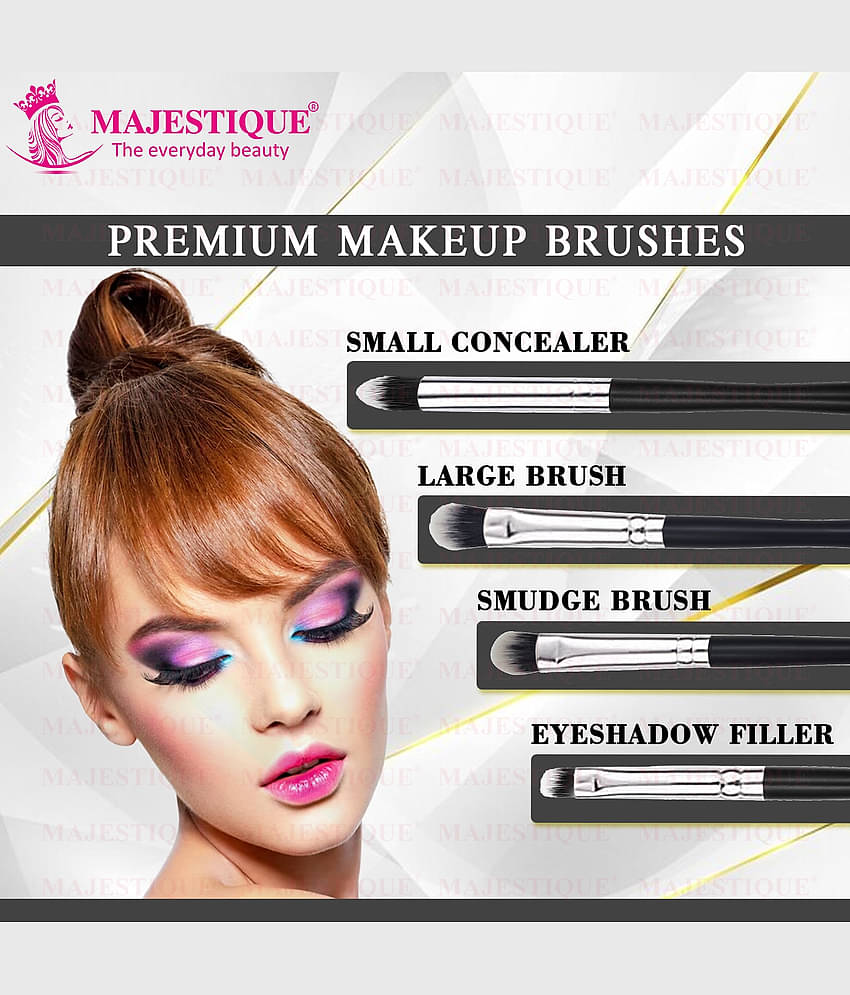 Majestique Quad Face Brush Set Small Concealer Eyeshadow Filler Large Brush & Smudge Brush - 4Pcs