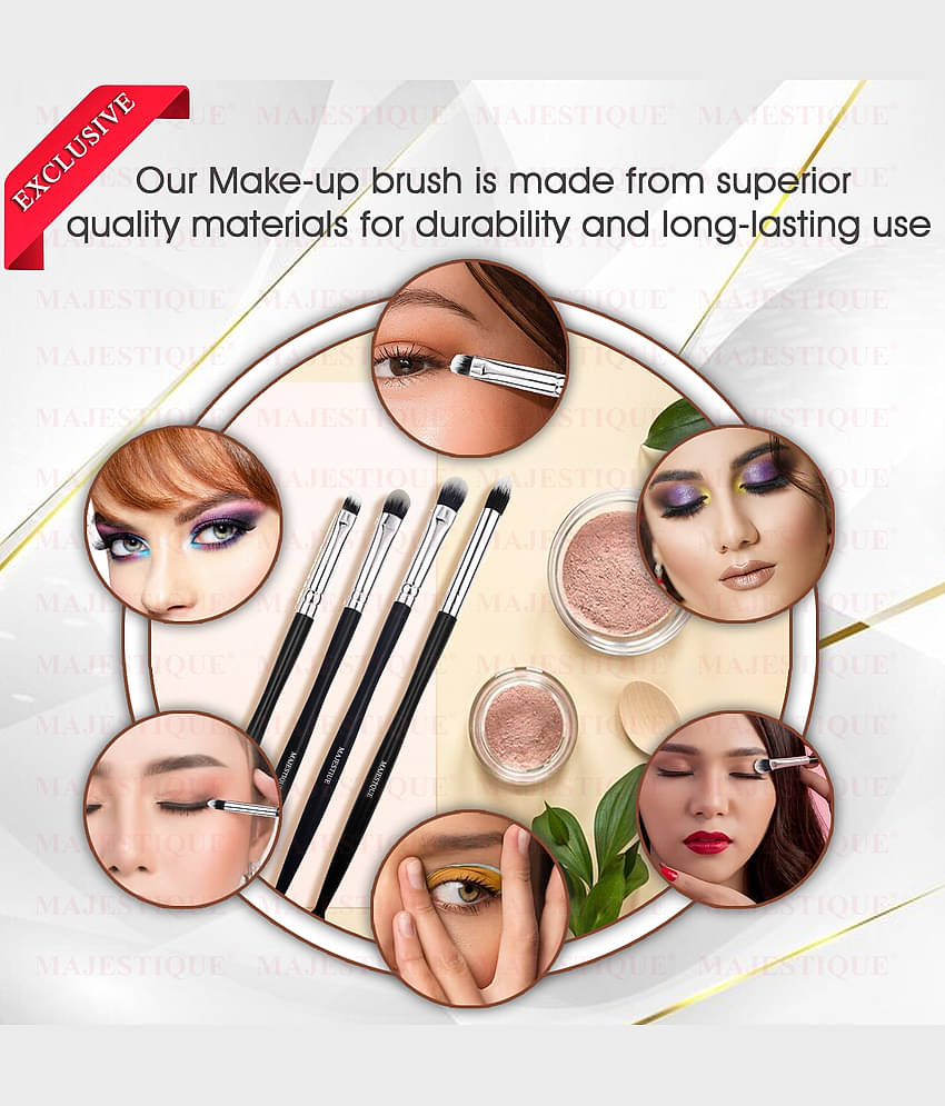 Majestique Quad Face Brush Set Small Concealer Eyeshadow Filler Large Brush & Smudge Brush - 4Pcs