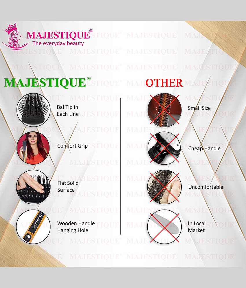 Majestique 8 Row Flat Series Hair Brush - Bio-Friendly -Ultra-Soft Tipped Nylon - Color May Vary